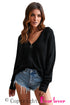 Zipper V-Neck Dropped Sleeve Hooded Solid Sweater